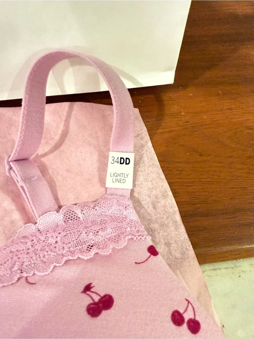 PINK Victoria's Secret Pink Cherry-Print T-Shirt Bra with Lace Trim